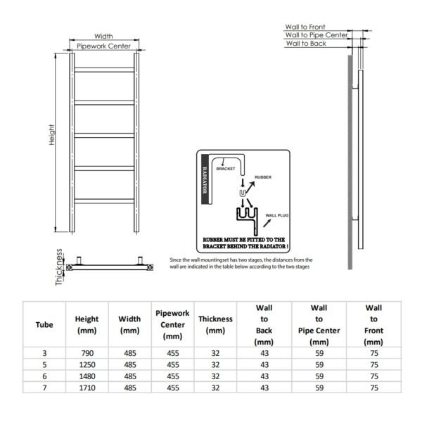 Kartell Welland Vertical Straight Heated Towel Rail - Grey - Image 3