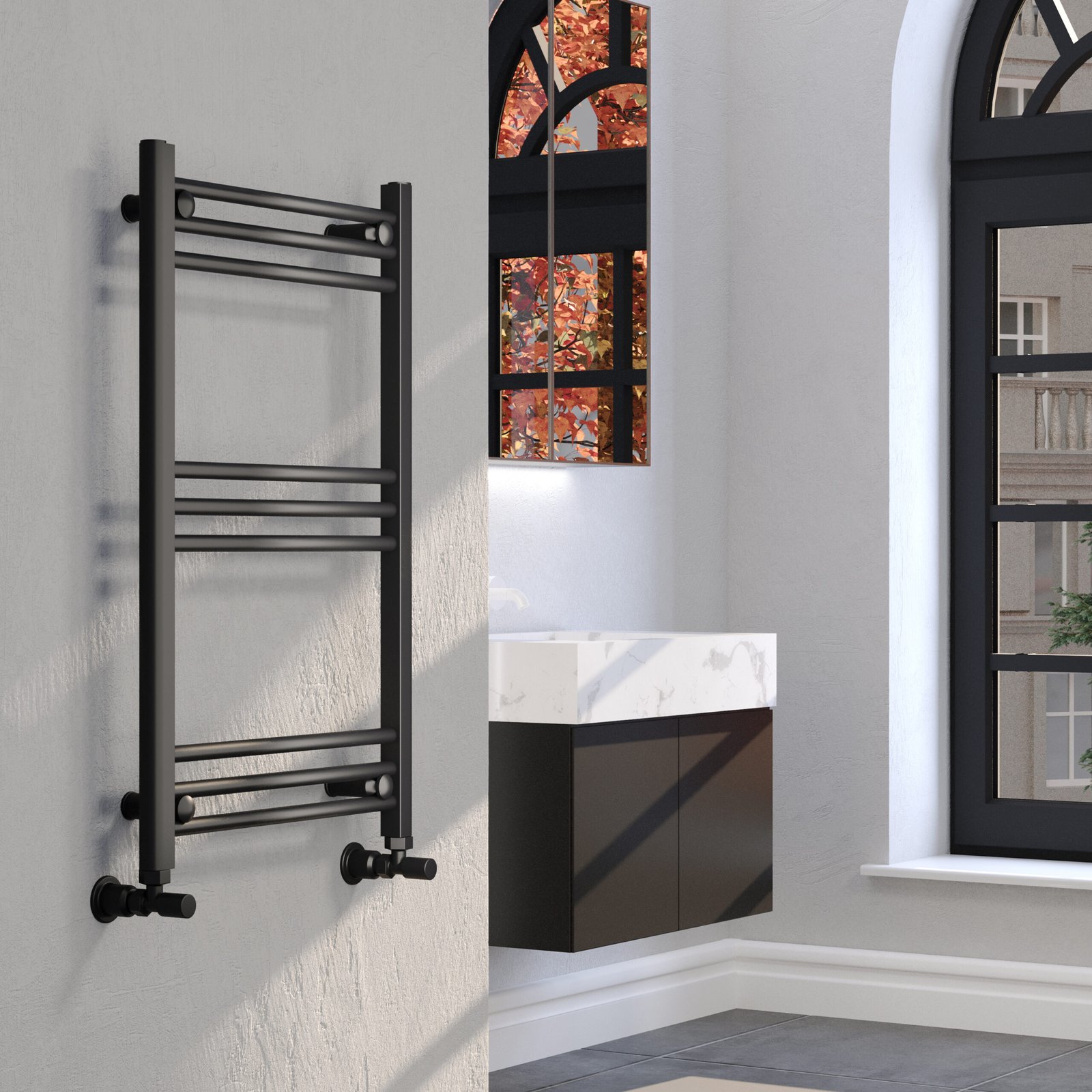 Kartell Ontario Vertical Heated Towel Rail - 780mm X 500mm - Black
