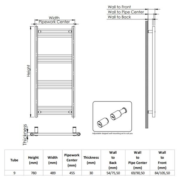 Kartell Ontario Vertical Heated Towel Rail - 780mm X 500mm - White - Image 2
