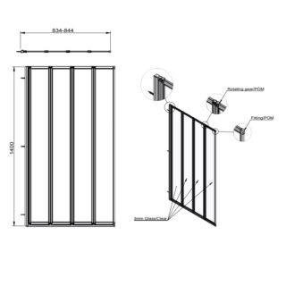Kartell Aqualux 4 Fold Bath Screen - 3mm Glass - 1400mm x 844mm - Image 3