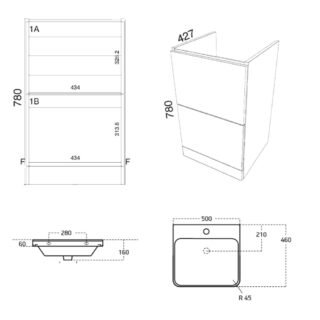 Kartell Arc 2 Drawer Floor Standing Vanity Unit With Basin - 470mm Wide - 1 TH - Image 2
