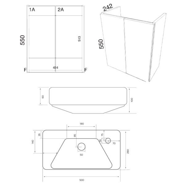 Kartell Arc 2 Door Wall Hung Vanity Unit With Basin - 470mm Wide - 1 TH - Image 2