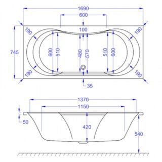 Kartell Ark Duo Double Ended Bath With Legs - No TH - Gloss White - Image 2