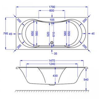 Kartell Ark Duo Double Ended Bath With Legs - No TH - Gloss White - Image 3