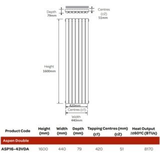 Kartell Aspen Vertical Double Panel Vertical Designer Radiator - Textured Grey - Image 4