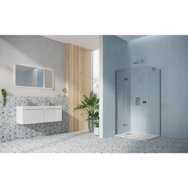 Scudo Athena Frameless Hinged Shower Door With In Line And Side Panel - 6mm - Chrome