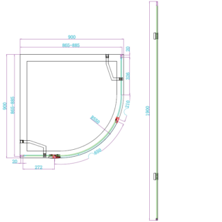 Scudo Athena 1 Door Quadrant Shower Enclosure - 6mm - Matt Black - Image 3