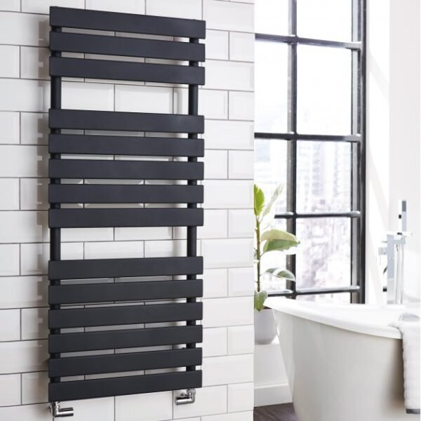 Kartell Atlantic Straight Vertical Designer Heated Towel Rail - 1200mm X 500mm - Textured Grey