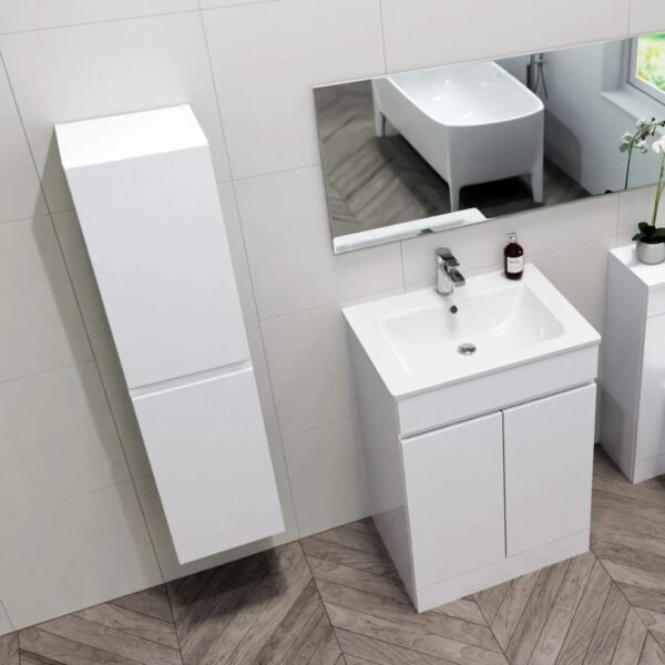 Kartell Atlantis 2 Door Floor Standing Vanity Unit With Basin - 500mm Wide - 1 TH - Lacquering White - Image 2