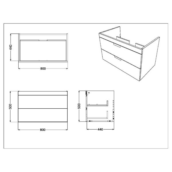 Scudo Aubrey 2 Drawer Wall Hung Vanity Unit With Basin - 1 TH - Image 8