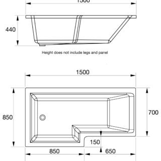 Kartell Elite L Shaped Shower Bath With Legs - No TH - Gloss White - Image 2