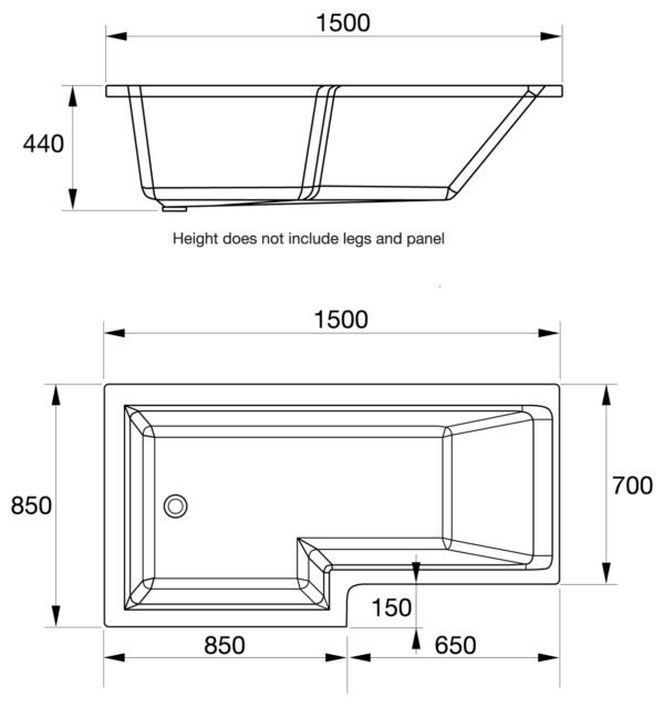 Kartell Elite L Shaped Shower Bath With Legs - No TH - Gloss White - Image 2