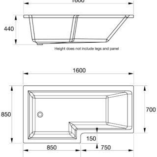 Kartell Elite L Shaped Shower Bath With Legs - No TH - Gloss White - Image 4