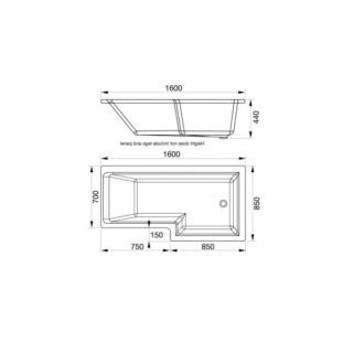 Kartell Elite L Shaped Shower Bath With Legs - No TH - Gloss White - Image 5