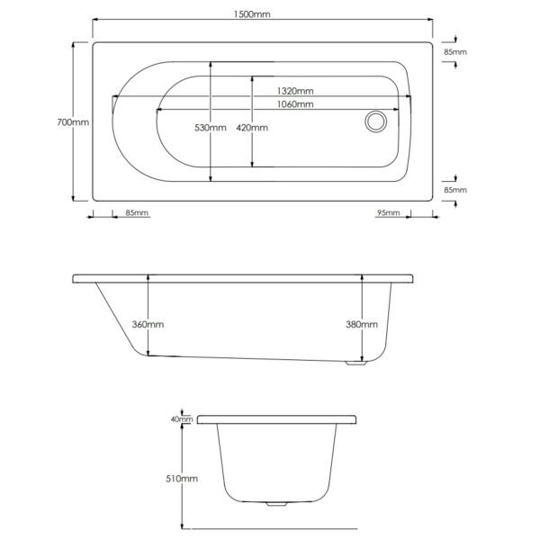 Kartell Proton Contract Single Ended Bath - No TH - Gloss White - Image 4