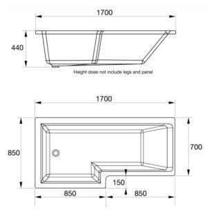Kartell Elite L Shaped Shower Bath With Legs - No TH - Gloss White - Image 6