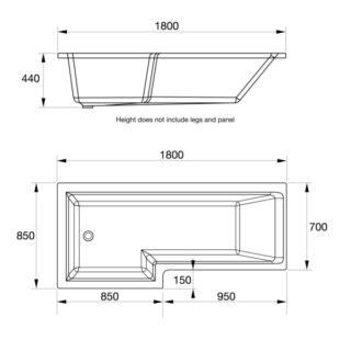 Kartell Elite L Shaped Shower Bath With Legs - No TH - Gloss White - Image 8