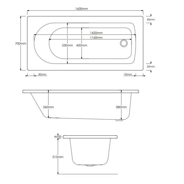 Kartell Proton Contract Single Ended Bath - No TH - Gloss White - Image 5