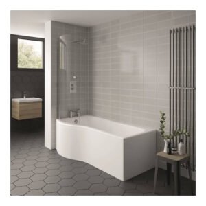 Kartell Oblique P Shaped Shower Bath Front Panel - 1700mm Long - Gloss White