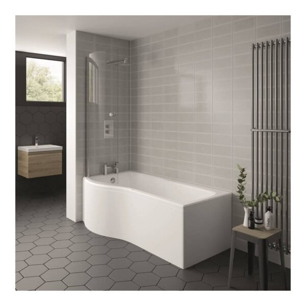 Kartell Oblique P Shaped Shower Bath Front Panel - 1700mm Long - Gloss White