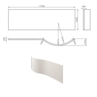 Kartell Oblique P Shaped Shower Bath Front Panel - 1700mm Long - Gloss White - Image 2