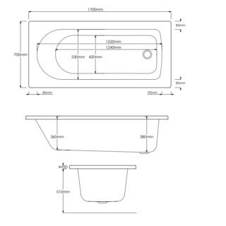 Kartell Proton Contract Single Ended Bath - No TH - Gloss White - Image 6