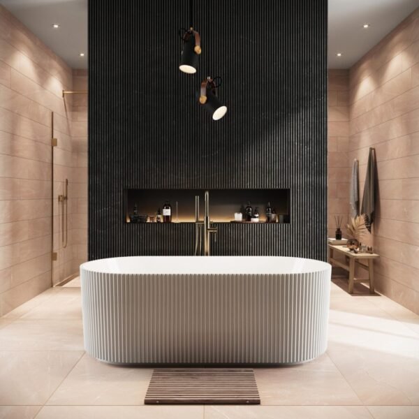 Scudo Labyrinth Fluted Double Ended Freestanding Bath - 1700mm x 800mm - White