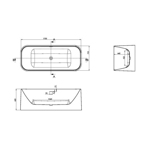 Scudo Choices Double Ended Freestanding Bath - 1700mm x 700mm - Gloss White - Image 3