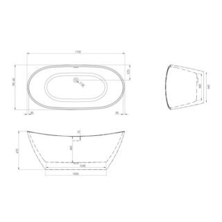 Scudo Aruba Double Ended Freestanding Bath - 1700mm x 800mm - White - Image 2