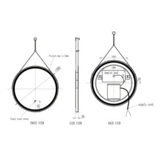Scudo Belini Round LED Hanging Mirror - 600mm Wide - Matt Black - Image 2