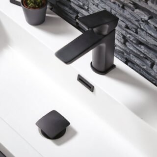 Scudo Square Unslotted Sprung Basin Waste - Matt Black - Image 3