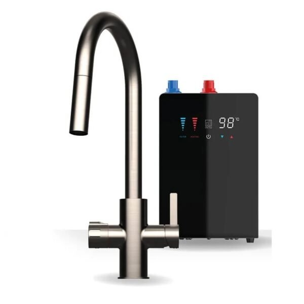 Kartell Brewmaster 4-1 spull-down Swan Tap With Digital Tank - Brushed Nickel