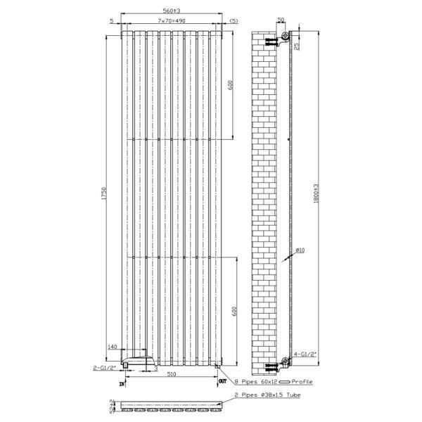 Kartell Boston Single Panel Designer Radiator - Textured Grey - Image 2