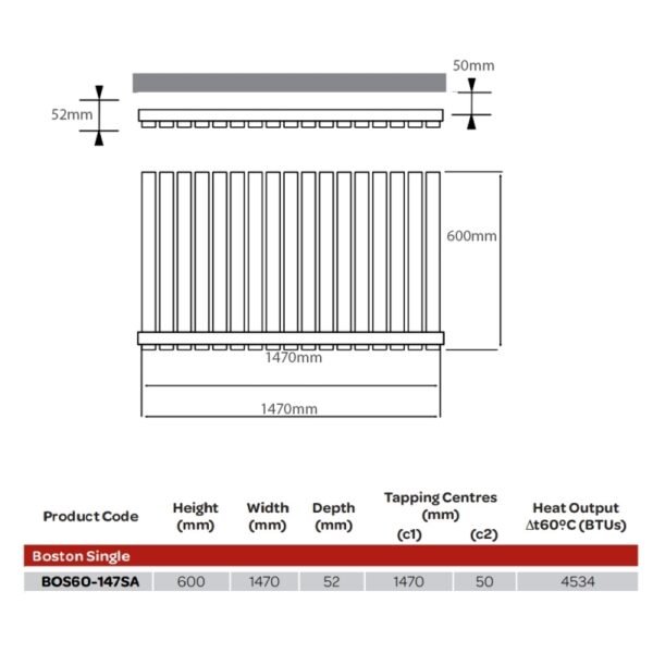 Kartell Boston Single Panel Horizontal Designer Radiator - Textured Grey - Image 4