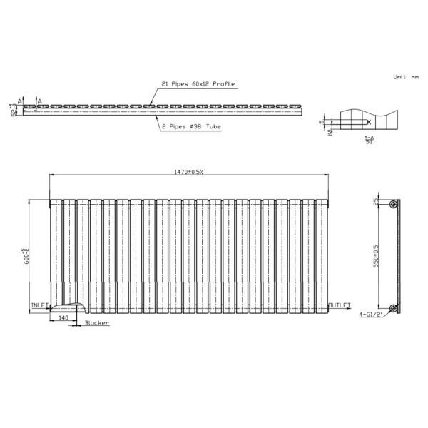 Kartell Boston Single Panel Horizontal Designer Radiator - White - Image 3