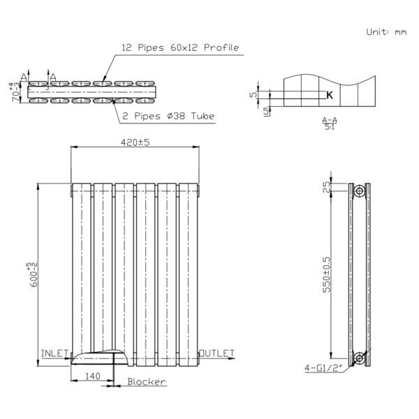 Kartell Boston Double Panel Horizontal Designer Radiator - White - Image 2