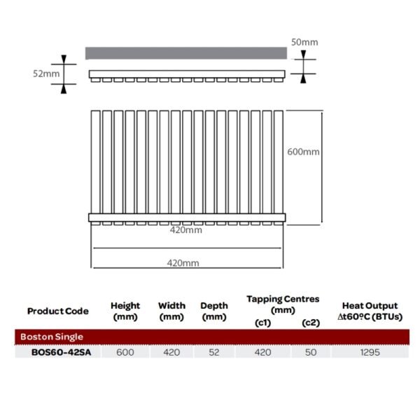 Kartell Boston Single Panel Horizontal Designer Radiator - Textured Grey - Image 3