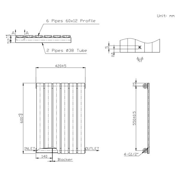 Kartell Boston Single Panel Horizontal Designer Radiator - White - Image 2