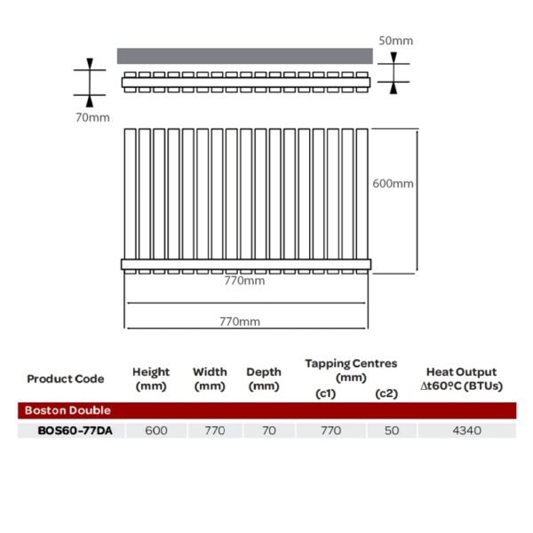 Kartell Boston Double Panel Horizontal Designer Radiator - Textured Grey - Image 5