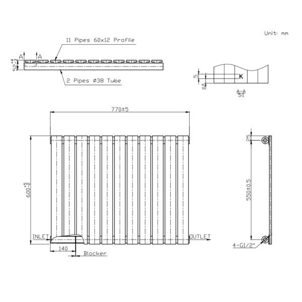 Kartell Boston Single Panel Horizontal Designer Radiator - White - Image 6