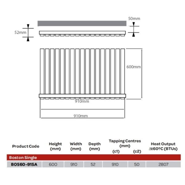 Kartell Boston Single Panel Horizontal Designer Radiator - Textured Grey - Image 8