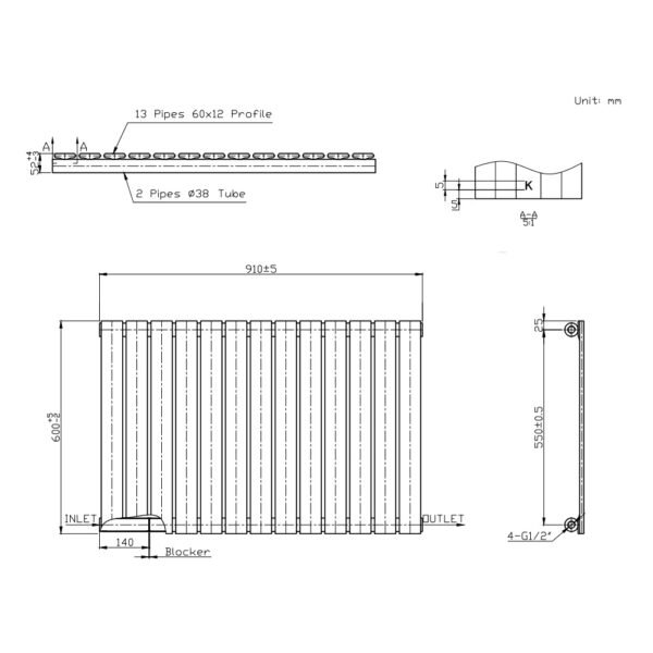 Kartell Boston Single Panel Horizontal Designer Radiator - White - Image 7