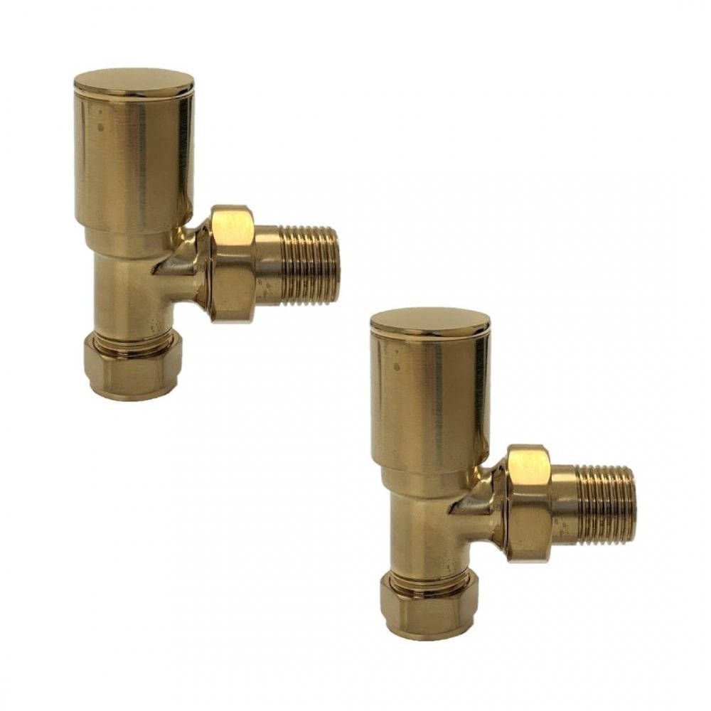 Kartell Angled Radiator Valve 15mm Pair - Brushed Brass