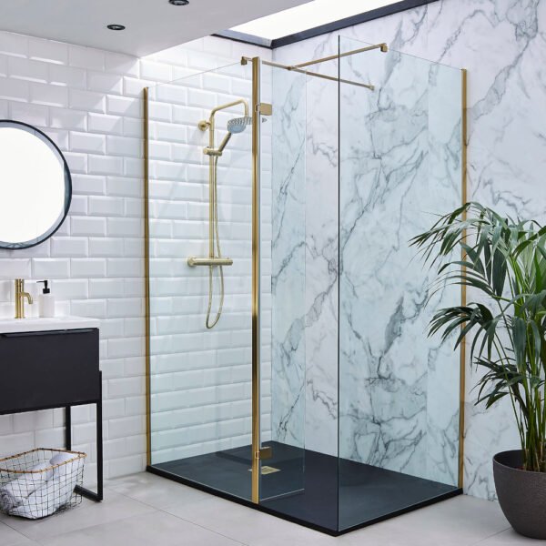 Kartell Wetroom Profile Kit (Wall Profile & Bracing Bar) - Brushed Brass