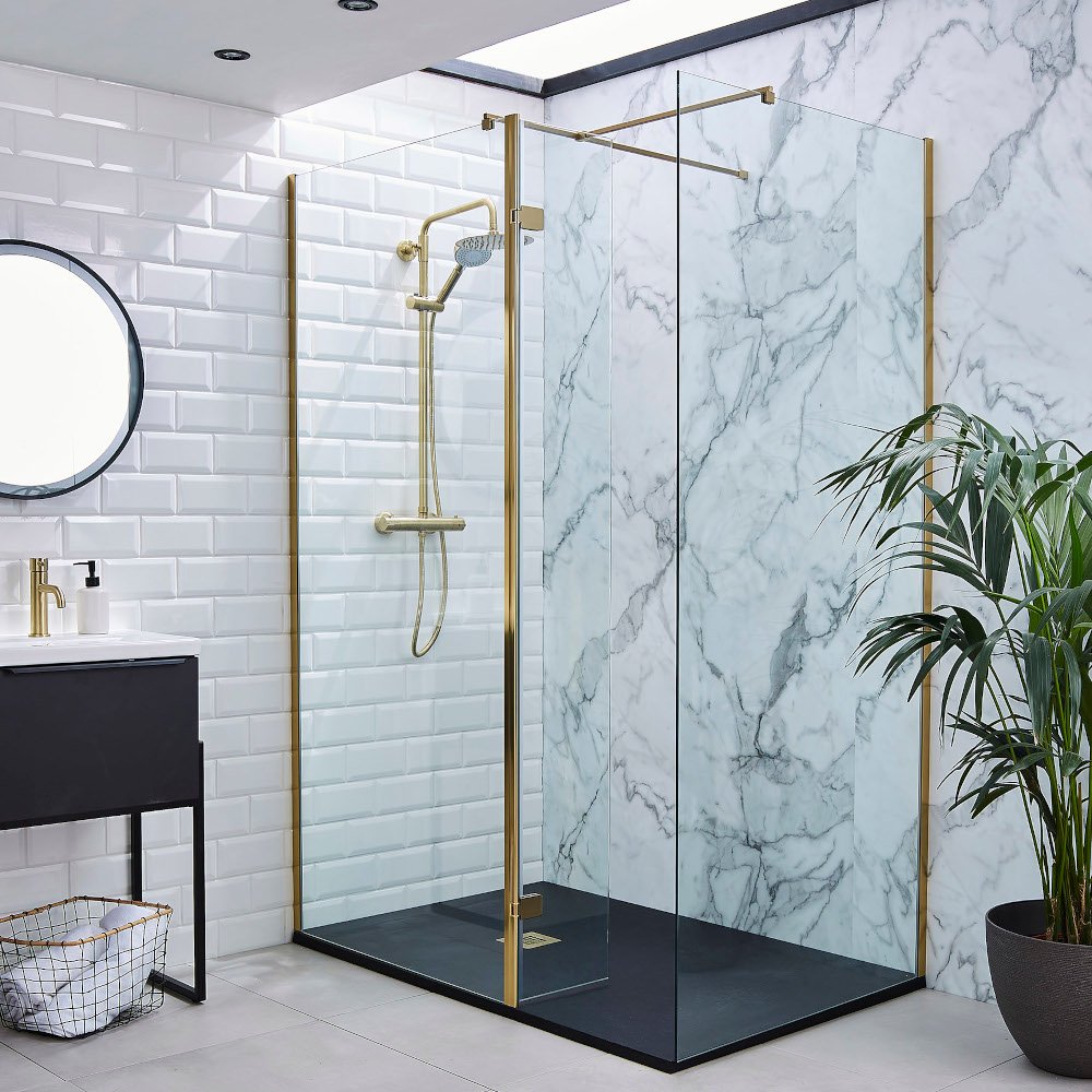 Kartell Wetroom Profile Kit (Wall Profile & Bracing Bar) - Brushed Brass