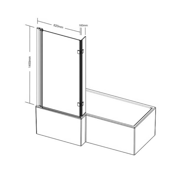 Kartell L Shaped Shower Bath Screen - 6mm Glass - 1400mm x 800mm - Brushed Brass - Image 2