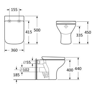 Scudo Porto Rimless Back To Wall Toilet And Wrap Over Seat - White - Image 2