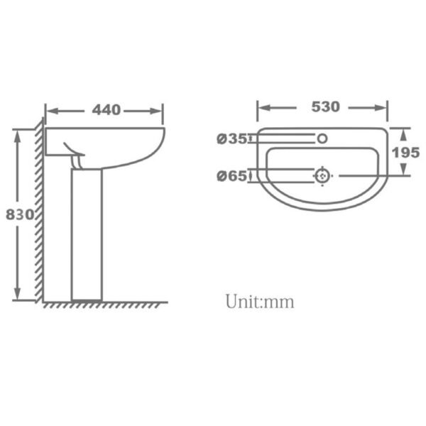 Scudo Pronto Basin With Full Pedestal - White - Image 2