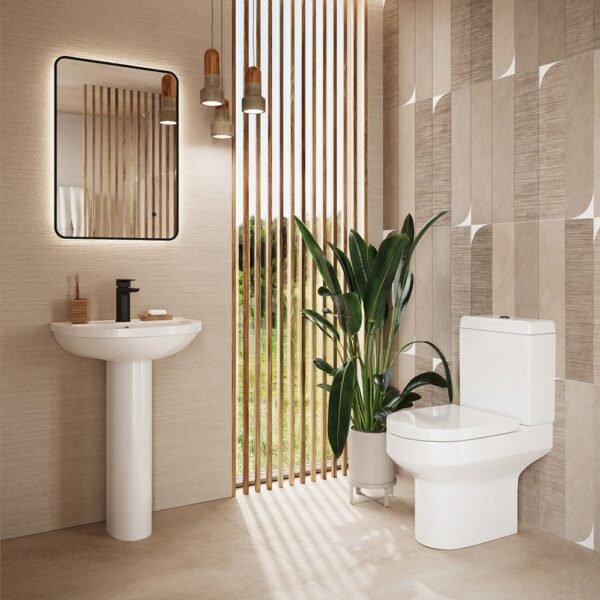 Scudo Spa Rimless Closed Back Close Coupled Toilet With Cistern And Wrap Over Seat - White - Image 2