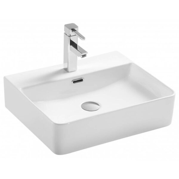Kartell Essential Countertop Basin With Integrated Overflow - 500mm Wide - 1 TH - Gloss White